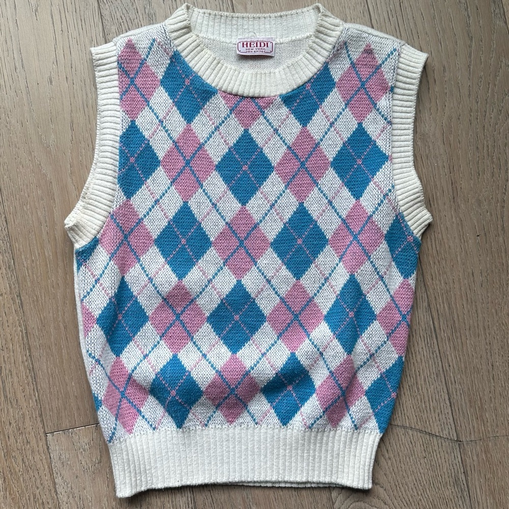 Argyle Knit Sweater Vest in Pink and Blue